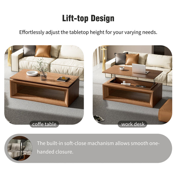 English Elm 43.3'' Wood Veneer Lift Top Coffee Table with Hidden Storage for Living Room Walnut W1435P453255
