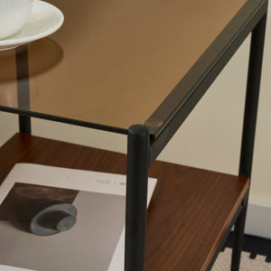 English Elm Set Of 2 Modern Rectangle End Tables With Tempered Glass Top & Mdf Shelf For Stylish Living Rooms W241P184253-GIGA