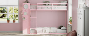 English Elm Twin Bunk Bed with Storage Drawers Hanging Rail Led Shelves and Pegboard Organizer Pink LT000282AAH