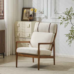 English Elm Christopher Knight Home® - Mid Century Modern Accent Armchair - Solid Wood Frame, High Back Beige Cushion, Stylish & Durable N767P298391B