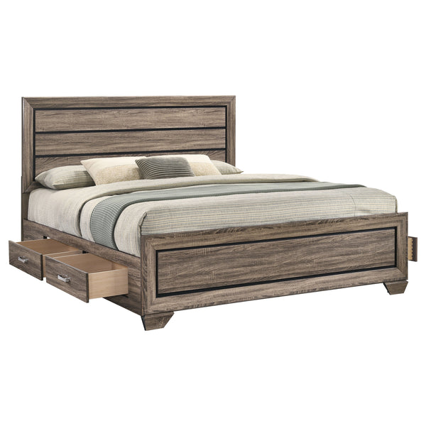 English Elm Oatfield Rustic Washed Taupe Eastern King Storage Bed with Horizontal Panels & 4 Underbed Drawers B062S00949