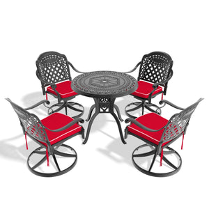 English Elm 5-Piece All-Weather Cast Aluminum Dining Set With 4 Swivel Chairs & Round Table For Outdoor Relaxation W1710S00298
