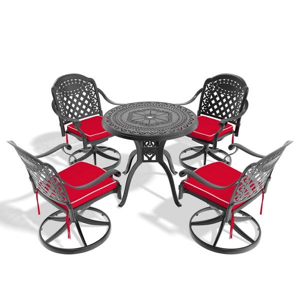 English Elm 5-Piece All-Weather Cast Aluminum Dining Set With 4 Swivel Chairs & Round Table For Outdoor Relaxation W1710S00298