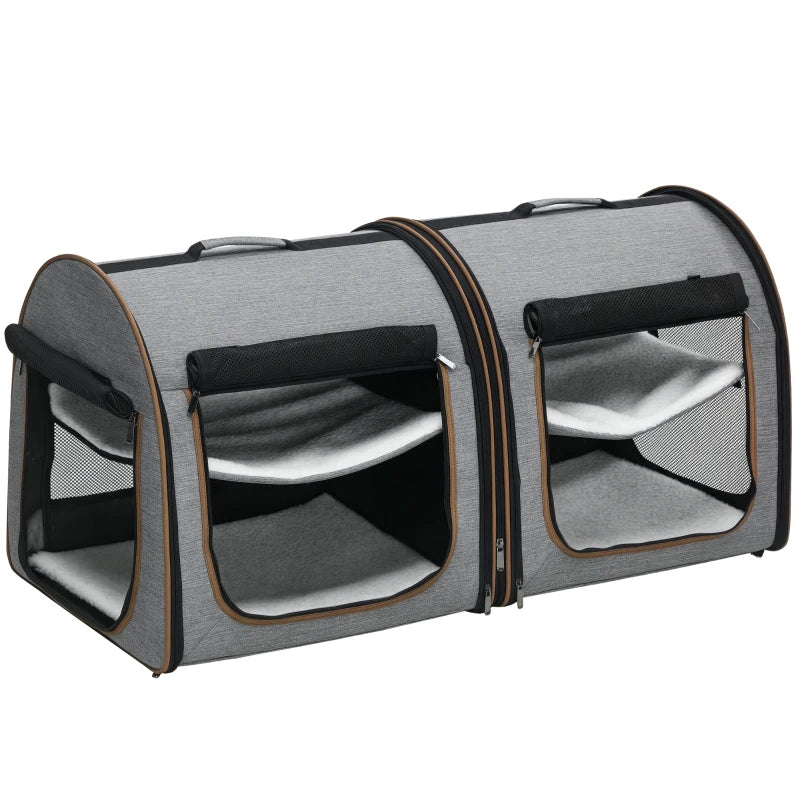 English Elm Travel Dual Compartment Soft Cat Carrier with Oxford Cloth Frame and Cashmere Interior T3971P435525