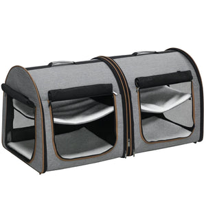 English Elm Travel Dual Compartment Soft Cat Carrier with Oxford Cloth Frame and Cashmere Interior T3971P435525
