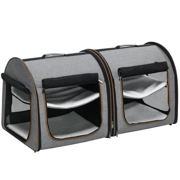 English Elm Travel Dual Compartment Soft Cat Carrier with Oxford Cloth Frame and Cashmere Interior T3971P435525