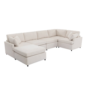 English Elm Modern Large U-Shape Sectional Sofa, With Removable Ottomans For Living Room (6-Seater)