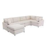 English Elm [ Video Provided] Modern Large U-Shape Sectional Sofa, With Removable Ottomans For Living Room (6-Seater)