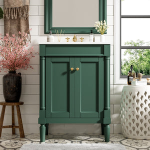 English Elm 24'' Modern Bathroom Vanity with Ceramic Basin, Solid Wood Frame, Soft-Close Doors, Ample Storage Green N710P190503F