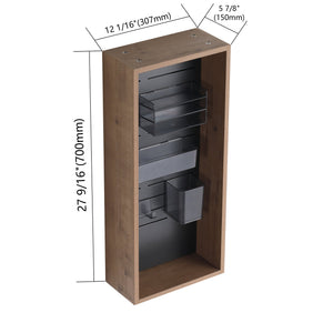 English Elm 12'' Wall Mounted Plywood Storage Cabinet Open Doorless Design with Frosted Bins for Bath W999P470287