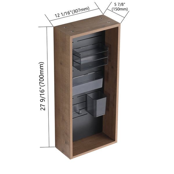 English Elm 12'' Wall Mounted Plywood Storage Cabinet Open Doorless Design with Frosted Bins for Bath W999P470287