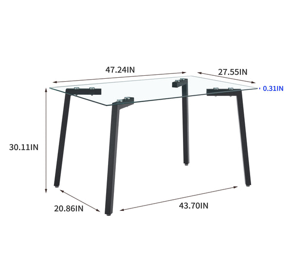 English Elm Glass Dining Table - Modern 130X80 Cm Tempered Glass Top For 4, Easy Assembly & Chic Design W370S00052