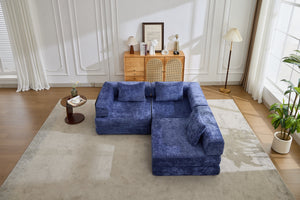 English Elm Compression Convertible Floor Sofa Bed - Durable Chenille, No Assembly, Multi-Purpose Design, Dark Blue W3723S00016