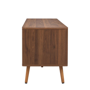 English Elm Mid Century TV Stand Walnut Finish with 2 Drawers, Cable Management, Solid Wood Legs, 80'' Safe Storage and Style N710P222772P