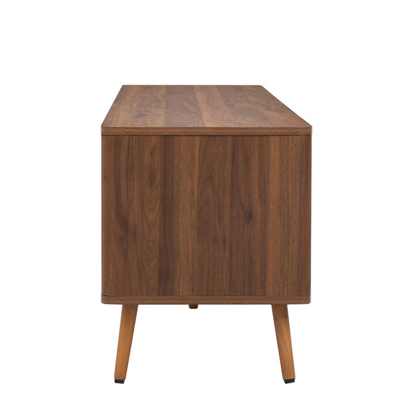 English Elm Mid Century TV Stand Walnut Finish with 2 Drawers, Cable Management, Solid Wood Legs, 80'' Safe Storage and Style N710P222772P