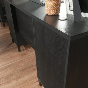 English Elm Desk, Sleek Black Engineered Wood Workspace With Ample Surface, Cable Management & Easy Assembly B356P402681