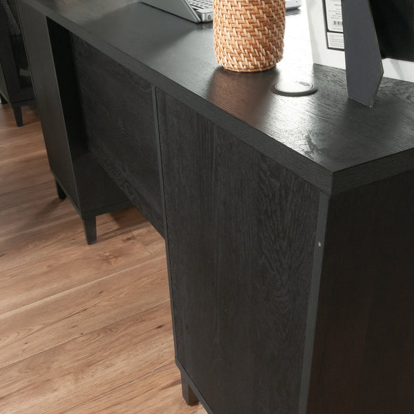 English Elm Desk, Sleek Black Engineered Wood Workspace With Ample Surface, Cable Management & Easy Assembly B356P402681