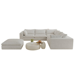 English Elm 118.2" Modular Cloud Sofa - Soft White Corduroy, Deep Comfort, No Assembly, Perfect For Any Space W2824S00097