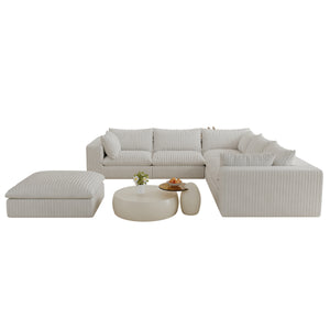 English Elm 118.2" Modular Cloud Sofa Corduroy Upholstered Deep Seat Lounge for Living Room White W2824S00161