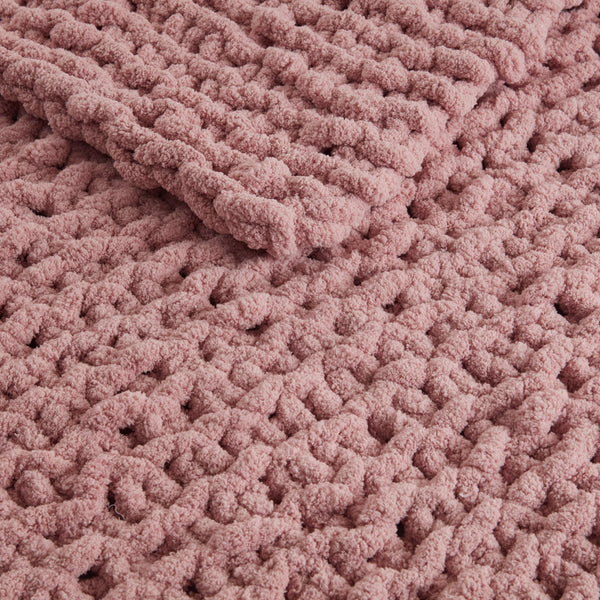 Madison Park Chenille Chunky Knit Casual Throw MP50-7675 Blush