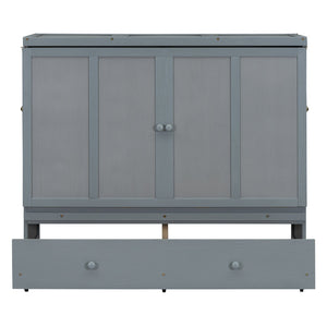 English Elm Full Size Wall Murphy Bed Cabinet with Storage Drawer and Built-in Usb Charging Gray N708P205903E