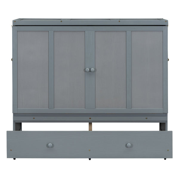 English Elm Full Size Wall Murphy Bed Cabinet with Storage Drawer and Built-in Usb Charging Gray N708P205903E