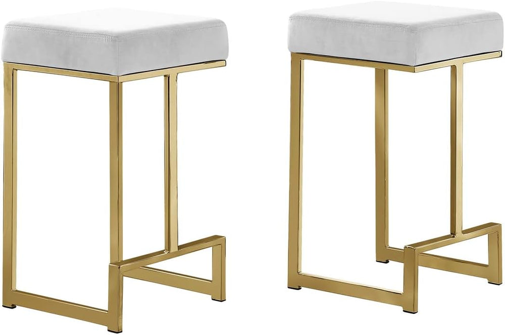 English Elm 25 in Backless Faux Leather Counter Stools with Brushed Gold Sled Base Set of 2 Gold+White B011P497737