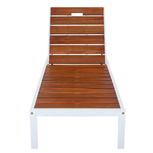 English Elm Outdoor Acacia Wood Slat Chaise Lounge with Powder Coated Frame for Patio Resort Brown,White N719P383161K