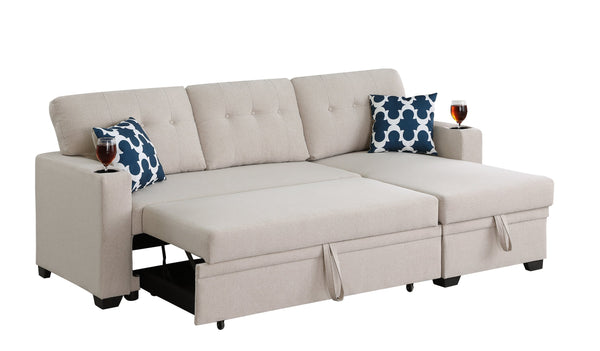 English Elm Convertible Upholstered Sectional Sofa with Pull-out Chaise Sleeper and Storage B2730S00002