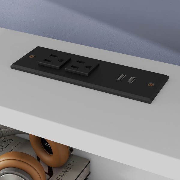 English Elm Queen Over Queen Floor Bunk Bed with Built-In Storage Shelves, USB Charging Station, Solid Pine Frame, Safety Rails and LadderDesigned for Space Saving and Modern Bedrooms White W504S00240