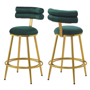 English Elm Christopher Knight Home® - 27.65'' 27.65" Modern Counter Stools Set of 2 with Luxurious Velvet Upholstery, Ergonomic Curved Back, Iron Frame & Footrest Dark Green N780P194940E
