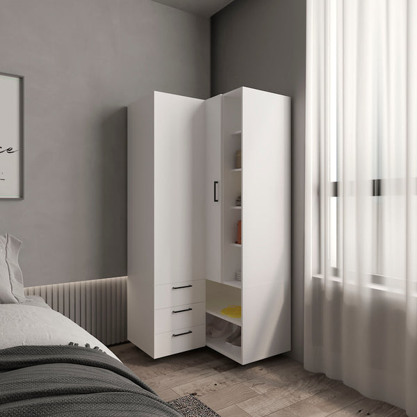 English Elm Toulouse Corner Armoire White — Space-Saving Double-Door Wardrobe with Shelves & Hanging Rod, MDF B070S00377