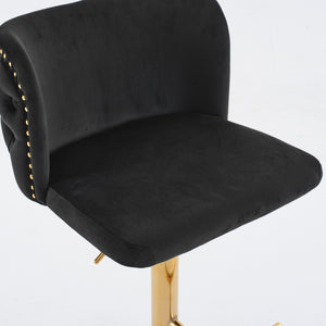 English Elm A&A Luxe Velvet Swivel Barstool with Gold-Plated 17.7" Base, Tufted Back, Ergonomic Waist Support Black W1143P204044