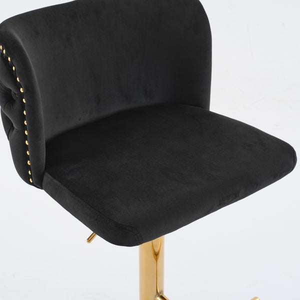 English Elm A&A Luxe Velvet Swivel Barstool with Gold-Plated 17.7" Base, Tufted Back, Ergonomic Waist Support Black W1143P204044