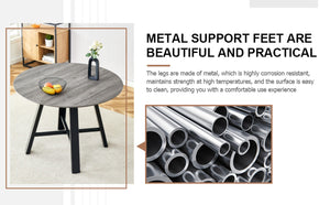 English Elm Table Modern Minimalist 5-Piece Dining Set - 42" Round Gray Mdf Table & 4 Brown Fabric Chairs W1151S03022-GIGA