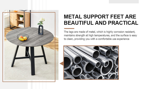 English Elm Table Modern Minimalist 5-Piece Dining Set - 42" Round Gray Mdf Table & 4 Brown Fabric Chairs W1151S03022-GIGA