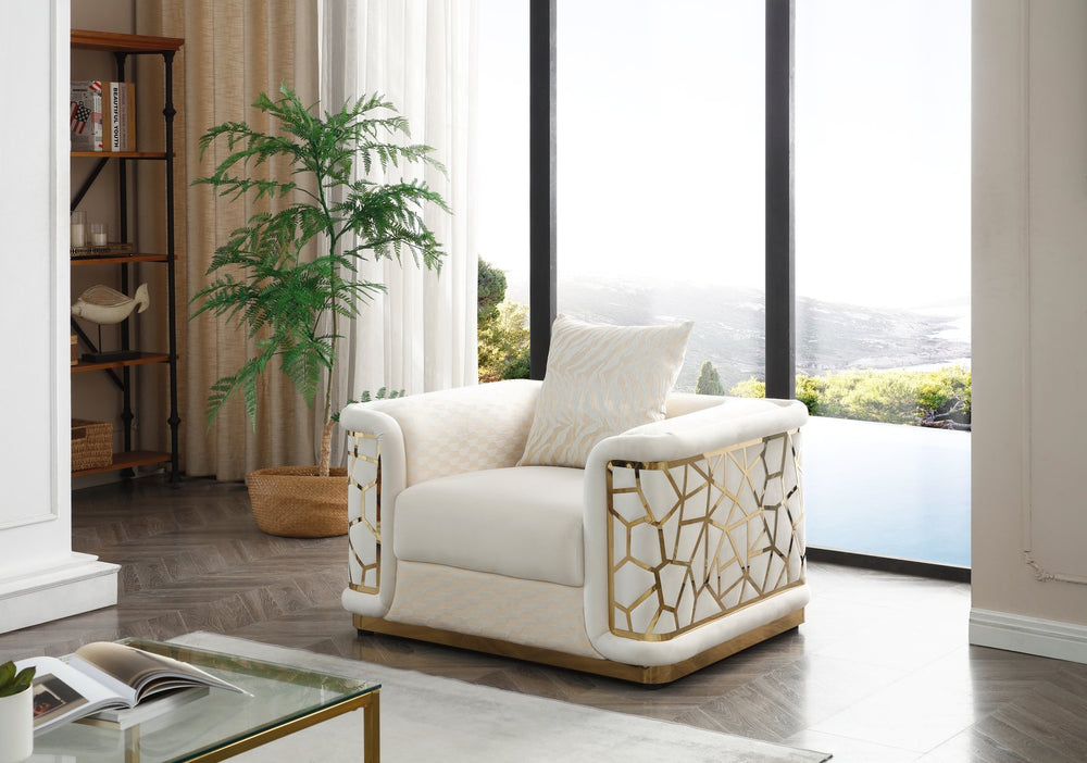 English Elm Talia Art Deco Accent Chair Hardwood Frame Structured Back Geometric Living Room Ivory B078P301558