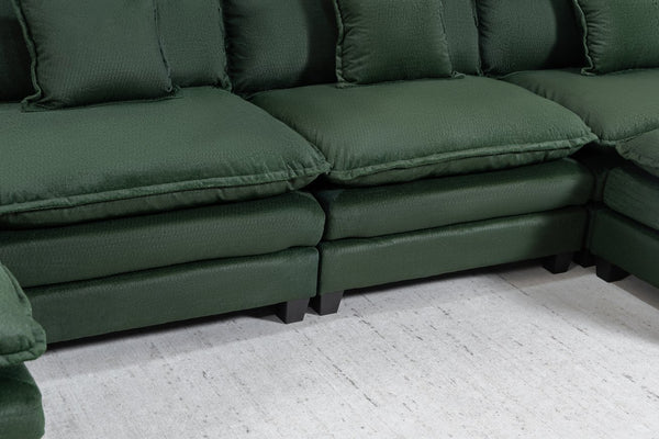 English Elm Modern Chenille Sectional Sofa Modular Sleeper with Ottoman Chaise and Waist Pillows Antique Green W2530S00022