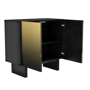 English Elm Modern Matte Black Accent Cabinet with Gold Wire Mesh Doors, Adjustable Shelves, Versatile Storage T3609P333087