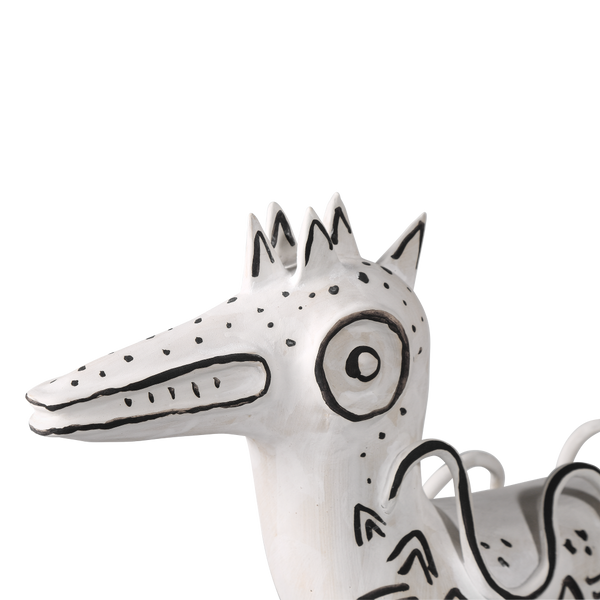 Eunice the Duck: Artistic Porcelain Vessel in Washed White with Black Details for Modern Spaces