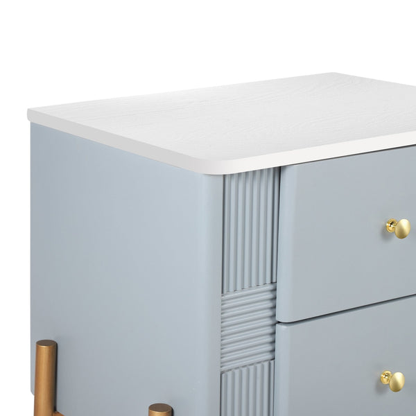 English Elm Christopher Knight Home® - Modern Fluted Nightstand with Two Drawers and Gold Legs, Sleek Textured Bedside Table for Stylish Storage and Easy Cleaning Blue 23 L x 18 W x 18 H N761P285710C