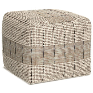 English Elm Elmer Square Woven Pouf Natural & Grey Jute, 18" x 18" x 14" Supportive Bead-Filled Seat Accent Stool B136P252628