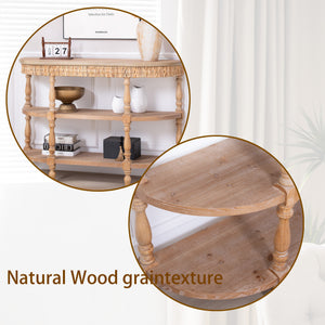 English Elm Handcrafted Oval Console Table Woven Corn Husk Trim Spindle Legs Three Tier Entryway W2729P298160