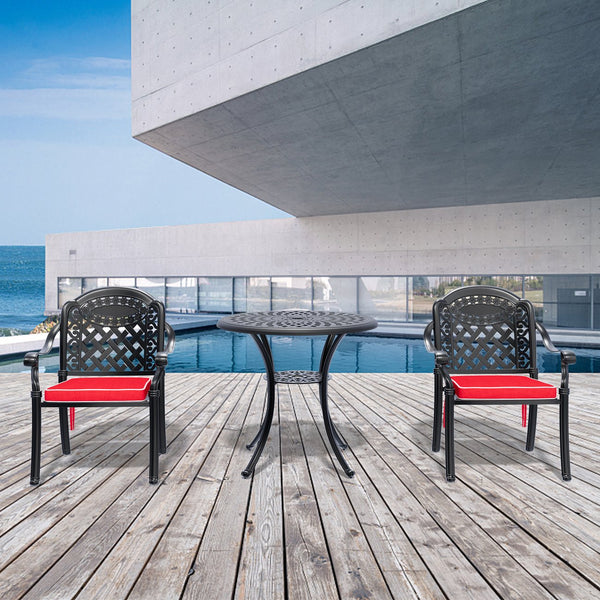 English Elm 3-Piece Cast Aluminum Patio Set With Chic Red Cushions - Perfect For Small Spaces & Easy Care! W1710S00045