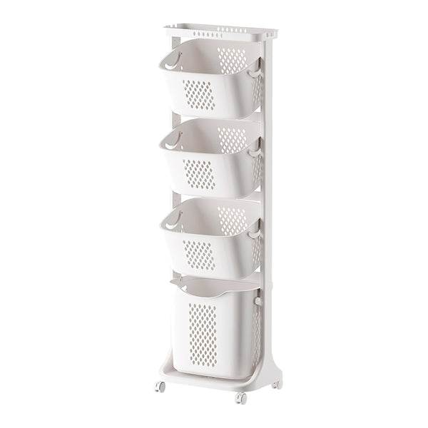 English Elm 4-Tier Laundry Hamper Sorter with Wheels - Removable Rolling Baskets, Space-Saving White Organizer for Small Rooms W3101P335166