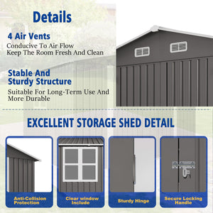 English Elm 10 X 8 Ft Galvanized Steel Outdoor Shed with Lockable Doors and Vented Window W3213S00003