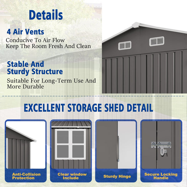 English Elm 10 X 8 Ft Galvanized Steel Outdoor Shed with Lockable Doors and Vented Window W3213S00003