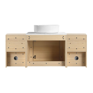 English Elm 48'' Wall-Mounted Bathroom Vanity With Elegant Ceramic Sink, Soft-Close Door & Open Storage Shelves W999S00469