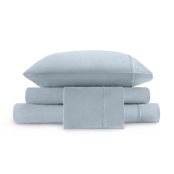 English Elm 4 Pieces Queen Sateen Sheet Set In Calming Blue | Luxurious Egyptian Cotton For Ultimate Comfort B035P381320