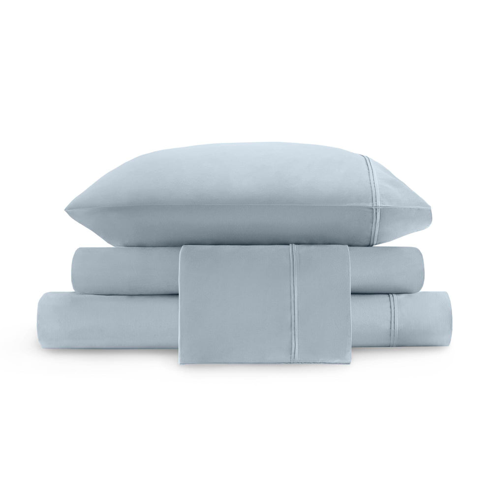 English Elm 4 Luxurious California King Sateen Sheet Set - 100% Egyptian Cotton, Deep Pocket, Elegant Blue Color B035P381322
